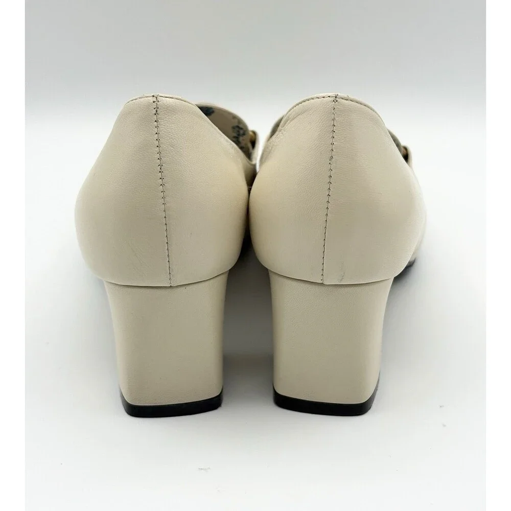 Gucci Victoire GG Block Heel Pumps White/Cream Leather Gold GG Buckle Sz EU 36 - Picture 10 of 14